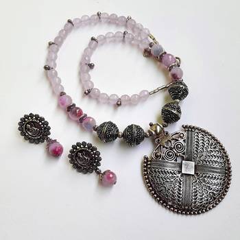 Pink agate necklaces 1