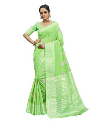Linen Saree With Silver Zari 1
