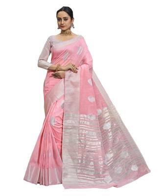 Linen Saree With Silver Zari 1