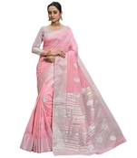 Linen Saree With Silver Zari