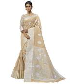Linen Saree With Silver Zari