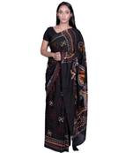 Brown Batik Print Cotton Saree  handloom saree with contrast blouse