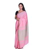 Pink Maheshwari Handloom  Cotton Saree Contract Blouse