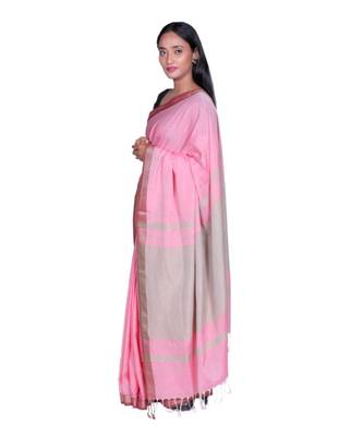 Pink Maheshwari Handloom  Cotton Saree Contract Blouse 2