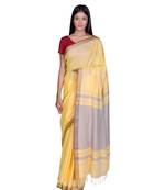 Yellow Maheshwari Handloom  Cotton Saree  Contract Blouse