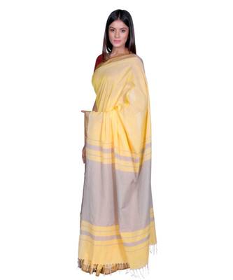Yellow Maheshwari Handloom  Cotton Saree  Contract Blouse 3