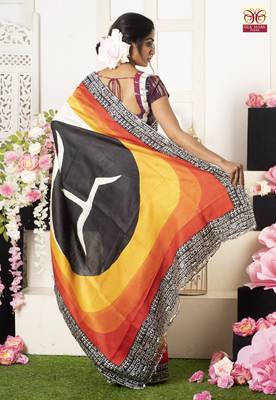 Multicolor Print On Offwhite Pure Silk Saree 2