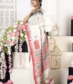 Offwhite Handloom Cotton  Saree With Multi Color Motifs And Pallu