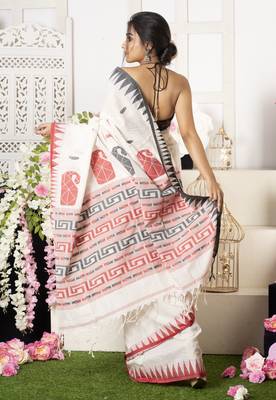 Offwhite Handloom Cotton  Saree With Multi Color Motifs And Pallu 2