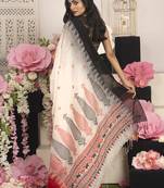 Offwhite Handloom Cotton Saree With Manipuri Pallu And Dual Border