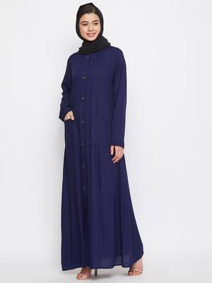 Blue plain rayon abaya 2