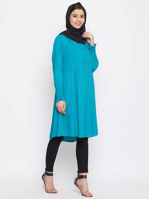 Sky-blue plain rayon islamic-tunics 3