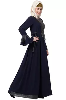 Designer abaya with sequins work- Navy Blue