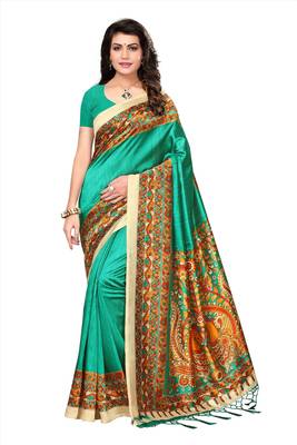 Salwar Studio Women's Green Art Silk Printed Saree with Blouse Piece 1