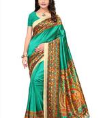 Salwar Studio Women's Green Art Silk Printed Saree with Blouse Piece