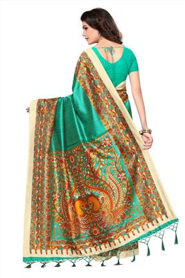 Salwar Studio Women's Green Art Silk Printed Saree with Blouse Piece 2