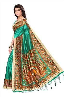 Salwar Studio Women's Green Art Silk Printed Saree with Blouse Piece 3
