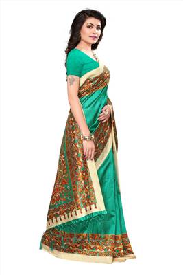 Salwar Studio Women's Green Art Silk Printed Saree with Blouse Piece 4