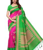 Salwar Studio Women's Pink & Green Art Silk Printed Saree with Blouse Piece