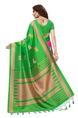 Salwar Studio Women's Pink & Green Art Silk Printed Saree with Blouse Piece 3