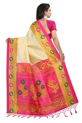 Salwar Studio Women's Cream & Pink Art Silk Printed Saree with Blouse Piece 2