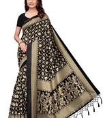 Salwar Studio Women's Black Art Silk Printed Saree with Blouse Piece