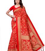 Salwar Studio Women's Red Art Silk Printed Saree with Blouse Piece