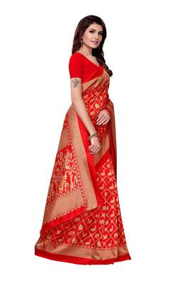 Salwar Studio Women's Red Art Silk Printed Saree with Blouse Piece 4