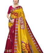 Salwar Studio Women's Maroon & Yellow Art Silk Printed Saree with Blouse Piece