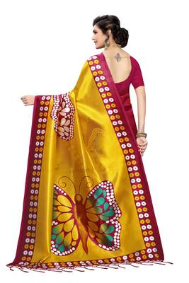 Salwar Studio Women's Maroon & Yellow Art Silk Printed Saree with Blouse Piece 2
