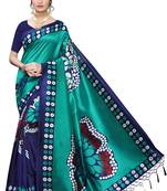 Salwar Studio Women's Turquoise & Blue Art Silk Printed Saree with Blouse Piece