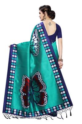 Salwar Studio Women's Turquoise & Blue Art Silk Printed Saree with Blouse Piece 2