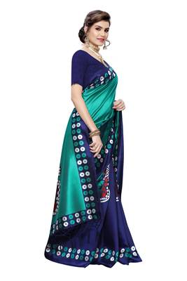 Salwar Studio Women's Turquoise & Blue Art Silk Printed Saree with Blouse Piece 3