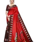 Salwar Studio Women's Red & Brown Art Silk Printed Saree with Blouse Piece