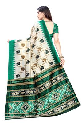 Salwar Studio Women's White & Green Art Silk Printed Saree with Blouse Piece 2