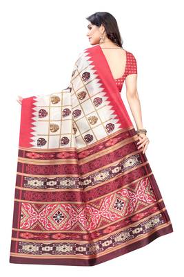 Salwar Studio Women's White & Peach Art Silk Printed Saree with Blouse Piece 2