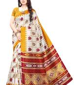 Salwar Studio Women's White & Mustard Art Silk Printed Saree with Blouse Piece