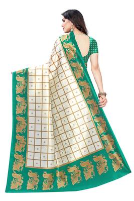Salwar Studio Women's White & Green Art Silk Printed Saree with Blouse Piece 2