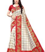 Salwar Studio Women's White & Red Art Silk Printed Saree with Blouse Piece
