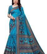 Salwar Studio Women's Blue & Red Art Silk Printed Saree with Blouse Piece
