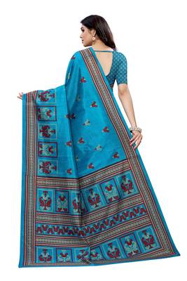Salwar Studio Women's Blue & Red Art Silk Printed Saree with Blouse Piece 2
