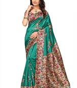 Salwar Studio Women's Green Art Silk Printed Saree with Blouse Piece