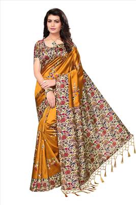 Salwar Studio Women's Mustard Art Silk Printed Saree with Blouse Piece 1