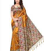 Salwar Studio Women's Mustard Art Silk Printed Saree with Blouse Piece