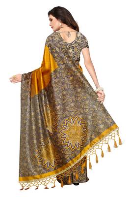 Salwar Studio Women's Mustard & Navy Blue Art Silk Printed Saree with Blouse Piece 2