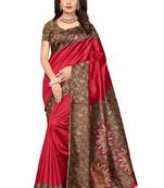 Salwar Studio Women's Red & Brown Art Silk Printed Saree with Blouse Piece