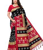 Salwar Studio Women's Black & Red Art Silk Printed Saree with Blouse Piece