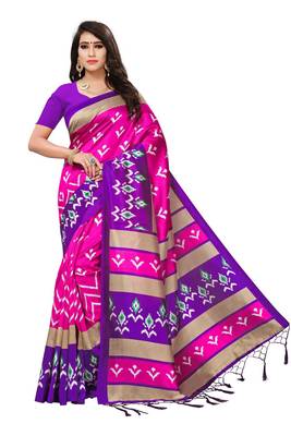 Salwar Studio Women's Pink & Purple Art Silk Printed Saree with Blouse Piece 1