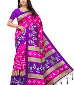 Salwar Studio Women's Pink & Purple Art Silk Printed Saree with Blouse Piece