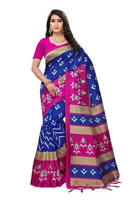 Salwar Studio Women's Blue & Pink Art Silk Printed Saree with Blouse Piece 1
